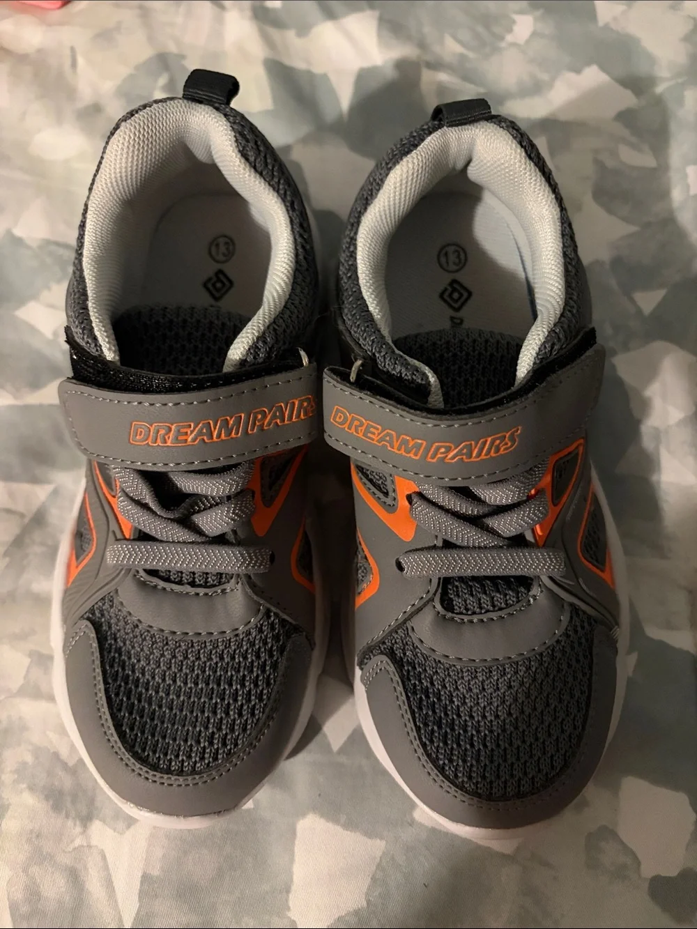 Dream Pairs Kids Gray and Orange Hook-and-Loop Sneakers
